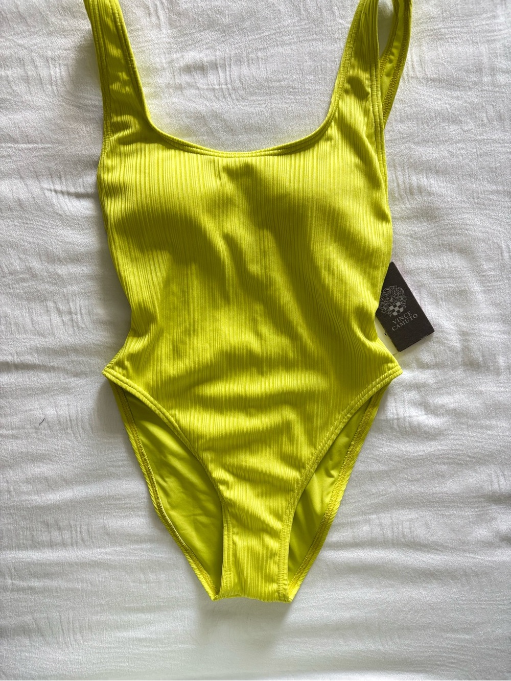 Vince Camuto Neon Yellow Ribbed One-Piece Swimsuit